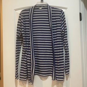 J crew navy and white striped open cardigan medium